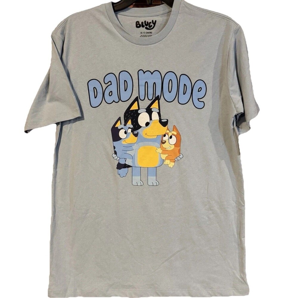 Bluey Shirt Adult Small Dad Mode Bandit Bluey Bingo Light Blue Mad Engine NWT S